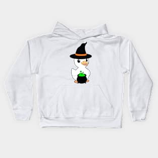 Funny fat duck is wearing a witch costume Kids Hoodie